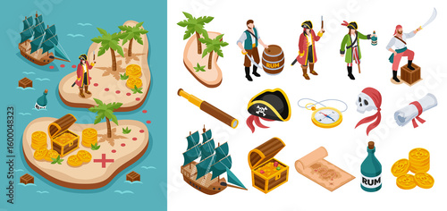 Isometric Pirate Island and Element Collection