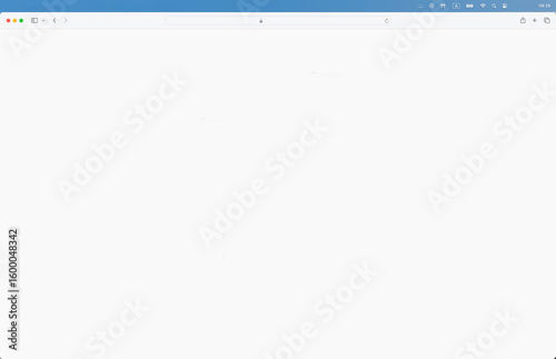 Minimalist computer browser window with blank white screen and blue top bar, ideal for tech, UX-UI design, web development, or internet related concepts and presentations