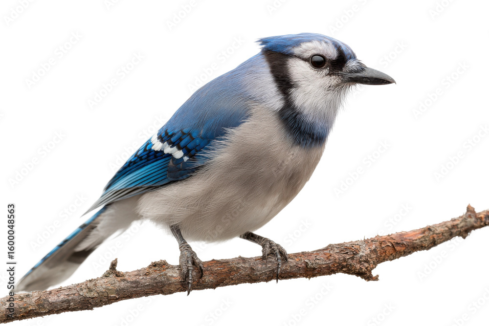 Obraz premium Blue jay bird perched on branch nature scene close-up view. Isolated on transparent background, png.