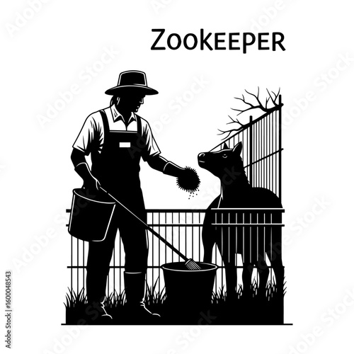 Zookeeper Feeding Animal in Enclosure – Wildlife Care Scene