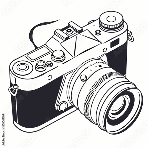 Black and white illustration of a mirrorless camera