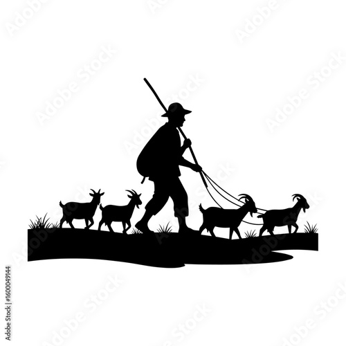 Goat Herder Walking with Flock – Rural Life and Farming Scene