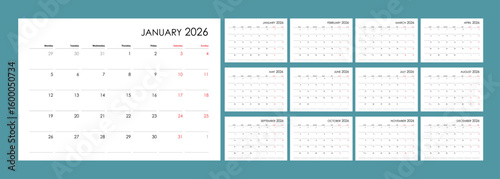 Planner calendar for 2026 english