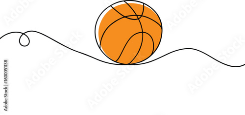 One continuous line drawing basketball. Sport ball concept. Editable stroke. Outline vector illustration