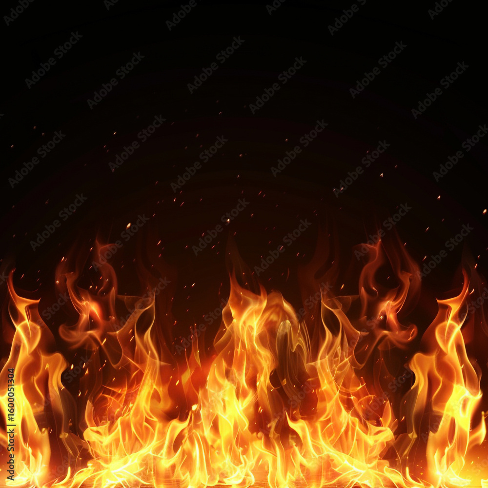 Fototapeta premium Burning Flames Backgrounds Web graphics. Realistic flames burning on black background.