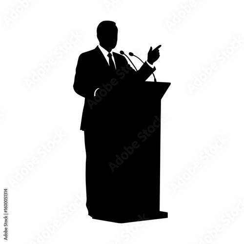 Public Speaker at Podium Silhouette – Political Speech Vector Illustration