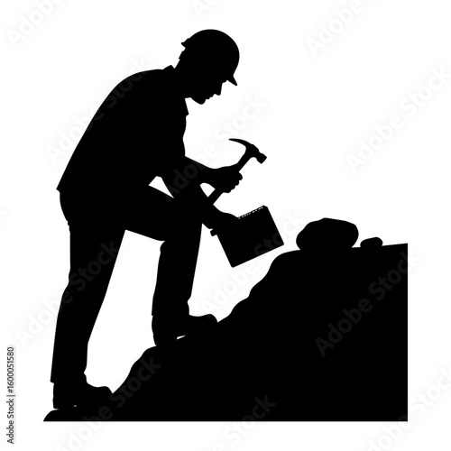 Geologist Working with Hammer on Rocks – Exploration Vector Illustration