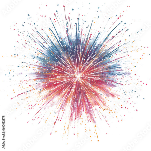Vibrant burst of colorful powder exploding outward creating a starburst effect isolated on transparent background
