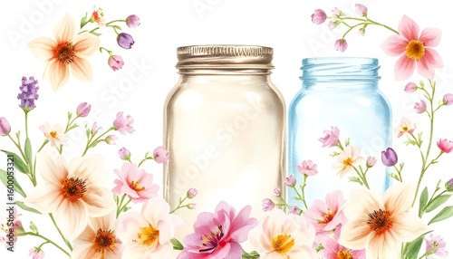 Floral Watercolor Jars – Jars surrounded by delicate watercolo