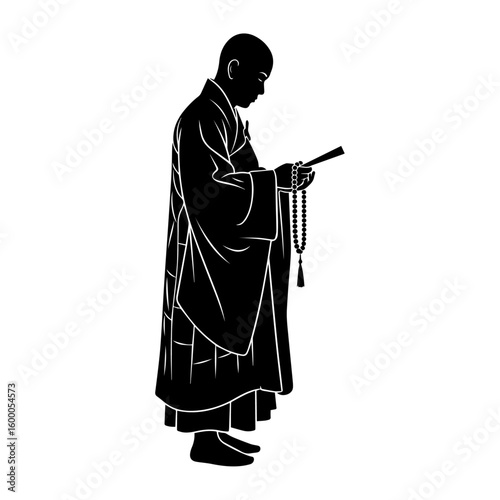 Buddhist Monk Meditating with Prayer Beads - Spirituality and Wisdom