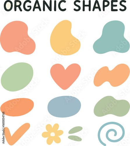 Organic Hand Drawn Abstract Shapes and Swirls in Crayon Texture – Colorful Clip Art for Creative Design and Education Projects

