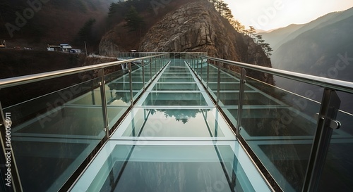 Breathtaking alpine view from the glass-bottomed pedestrian bridge structure