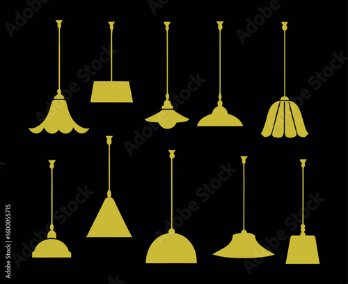 Golden pendant lights collection showcases modern interior lighting fixtures