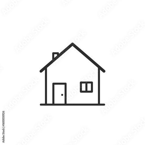 A simple line drawing presents a minimalist house icon, symbolizing home, real estate, and property ownership against a clean white background, suitable for various design applications.