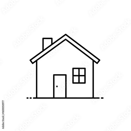 A clean, minimalist black outline icon of a small house with a door and window, representing home or property concepts on a white background.