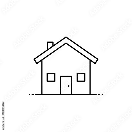 Simple line art illustration of a detached house with a chimney, two windows, and a door, set against a clean white background.