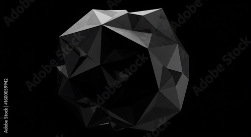 Abstract Black Geometric Shape in Dark Space Modern Art Design Illustration Mysterious and Angular Appearance