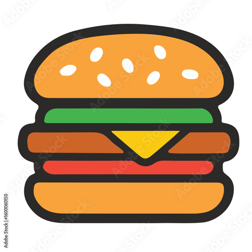 Colorful Burger Icon – Flat Cartoon Style Vector Graphic