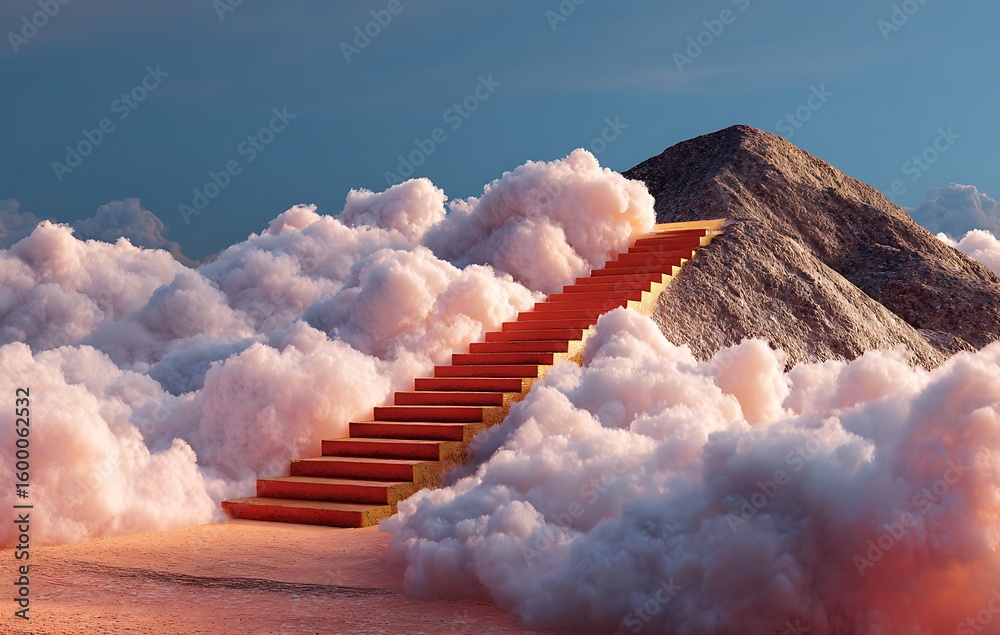 custom made wallpaper toronto digitalSurreal Red And Gold Staircase Ascending Through Clouds Towards A Stone Mountain