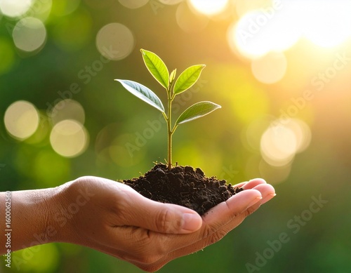 A hand holding a tiny seedling