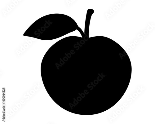 Striking minimalist illustration of a black apple silhouette with leaf and stem