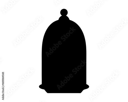 A minimalistic black silhouette of a cloche jar with a knob