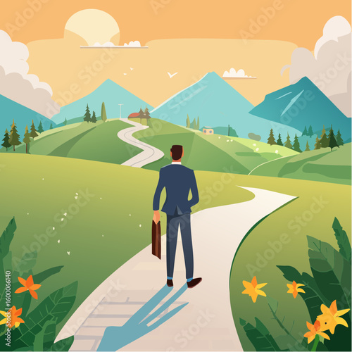 businessman chooses the path that leads up to success and career