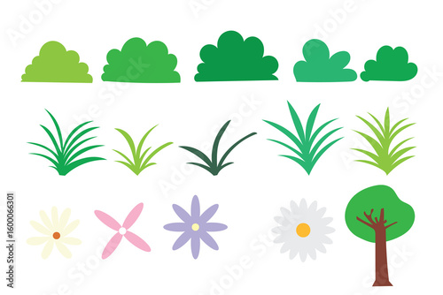 set of variant green tree tropical plant collection design stock 