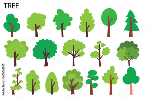 set of variant green tree tropical plant collection design stock 