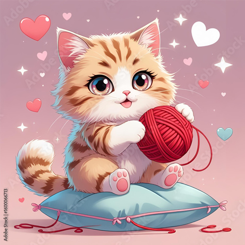 Kawaii Cat with pastel color palette