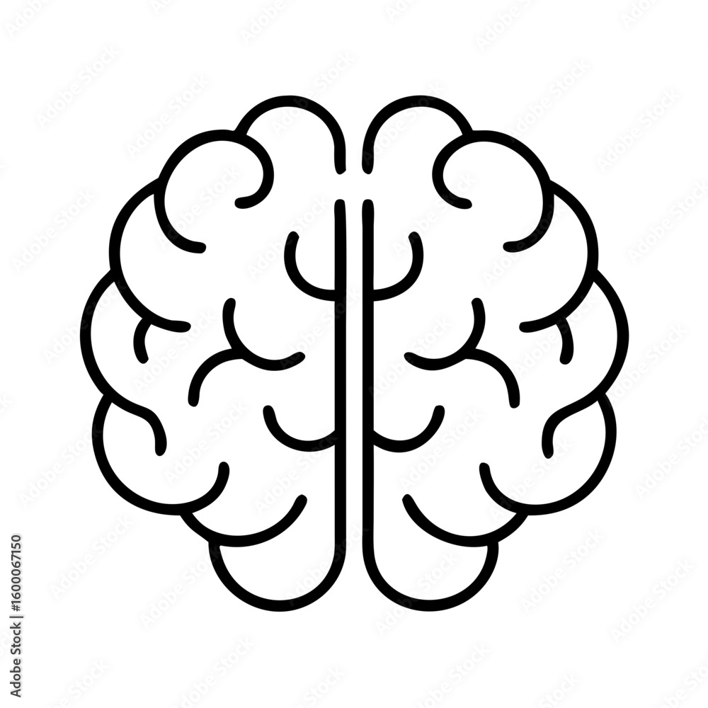 A simple black line illustration of a human brain, symbolizing thought and intelligence A simple black line illustration of a human brain, symbolizing thought and intelligence