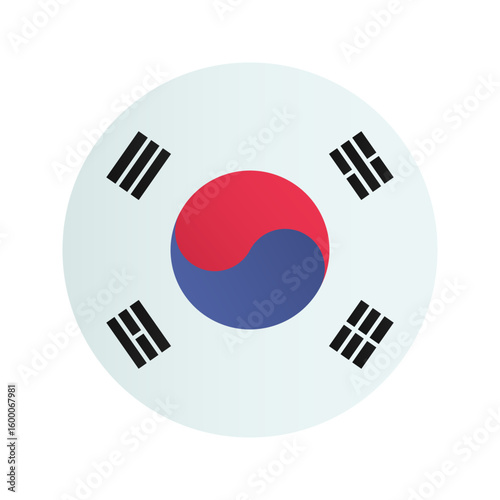 South Korean flag inside a circle. Vector emblem with taegeuk symbol for digital use, infographics, and cultural or political themes