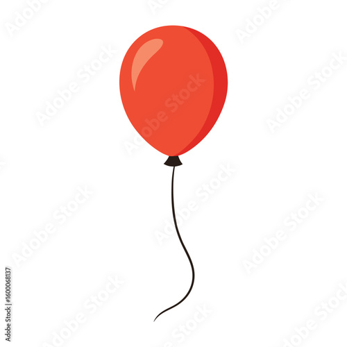 A cheerful single balloon with a delicate string, on a plain white surface, symbolizing celebration, joy, and lightheartedness.