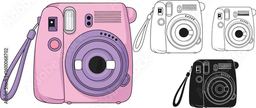Instant camera vector illustration pink and purple camera design for print and web use cute camera art