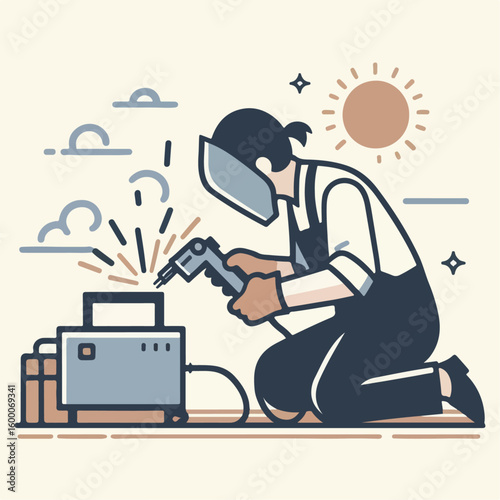 illustration of  someone welding an objeck