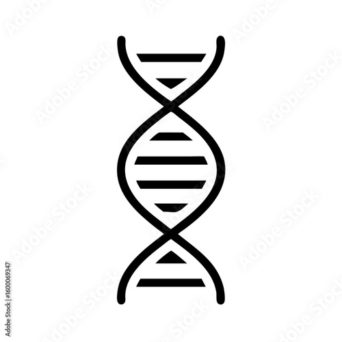 Black dna helix illustration against white backdrop. Detailed dna helix structure shows scientific model of genes, heredity, and medicine. Concept dna helix for genetic engineering.