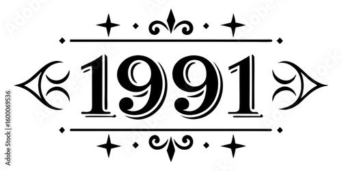 Ornate numerals nineteen ninety one vintage decorative
