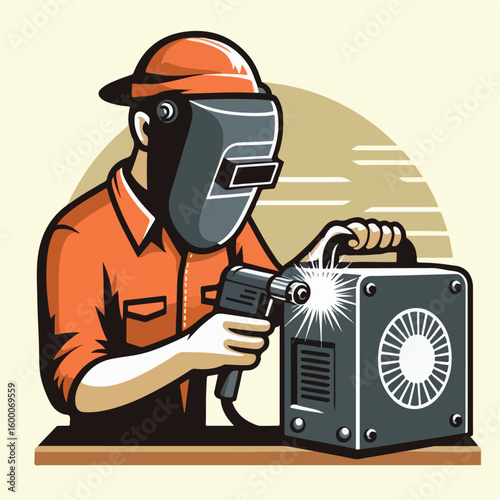 illustration of  someone welding an objeck