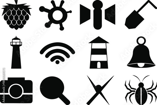 Black and white set of icons silhouettes awesome icons pack download