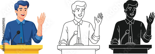 Illustration of a man giving speech at podium vector design for presentation or conference speaker