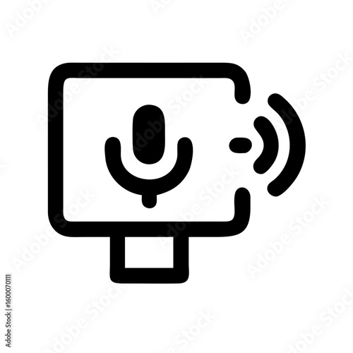 Voice command icon on computer display symbolizes technology and communication, sleek modern voice command icon. Voice command function facilitates handsfree operation.
