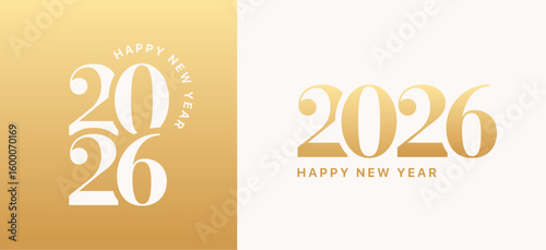Gold 2026 New Year card set, golden number poster