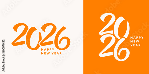 2026 orange number logo, New Year card design set