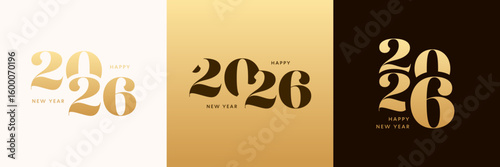 New Year 2026 gold card set, golden number logo poster
