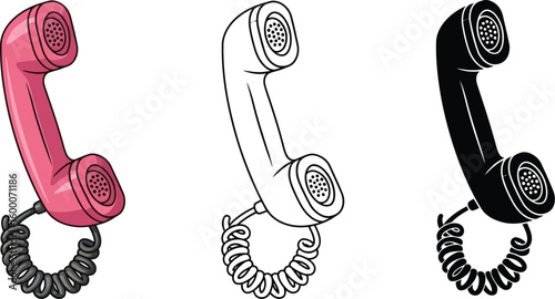 Retro telephone handset vector illustration pink black and white phone call vintage communication design 100