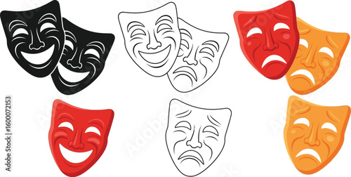 Comedy Tragedy Masks Representing Theater Arts and Human Emotions