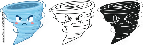 Angry tornado cartoon vector illustration, weather storm drawing, cute tornado icon, tornado clip art