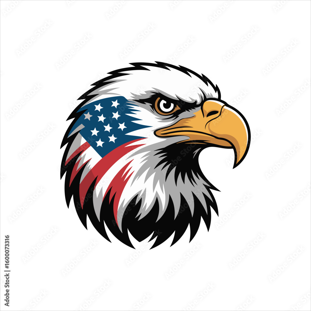 Obraz premium American Bald Eagle Head with Stars and Stripes Flag Design bird animal