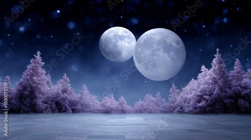 Wallpaper Mural Two full moons illuminate a mystical winter forest with a stone ground below Torontodigital.ca