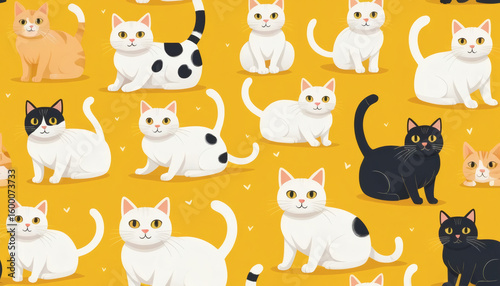 Seamless pattern with a cute cat